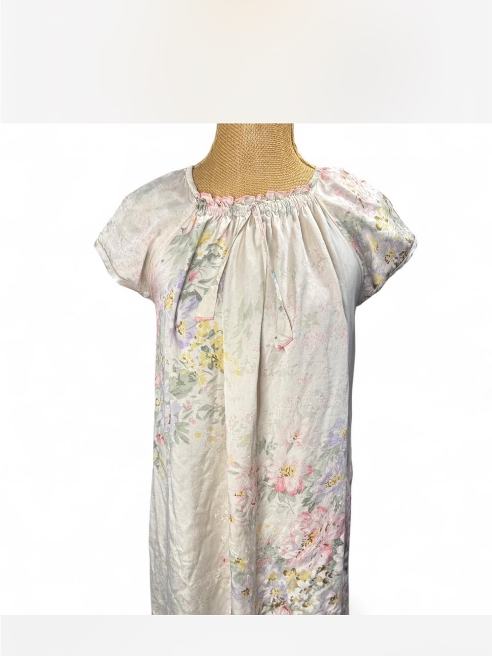 Vintage Women's Floral Midi Dress with Smocked Neck - White Pastel